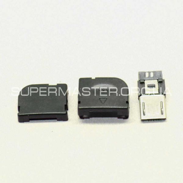 Штекер Micro USB Type B папа 5pin 4 частини угловий чорний #15